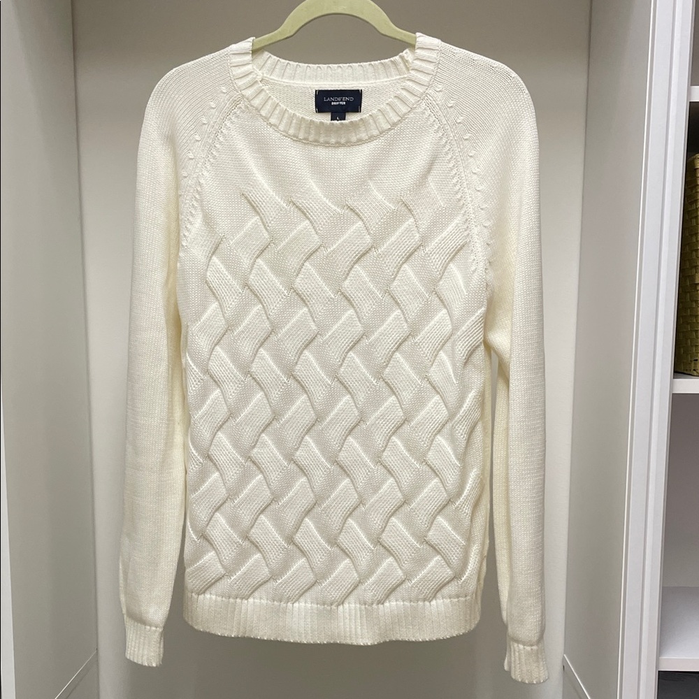 Land’s End Ivory Drifter Cable Knit Sweater Size L (14-16)